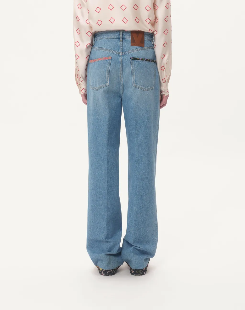 Valentino Floral Trim Straight Leg Jeans