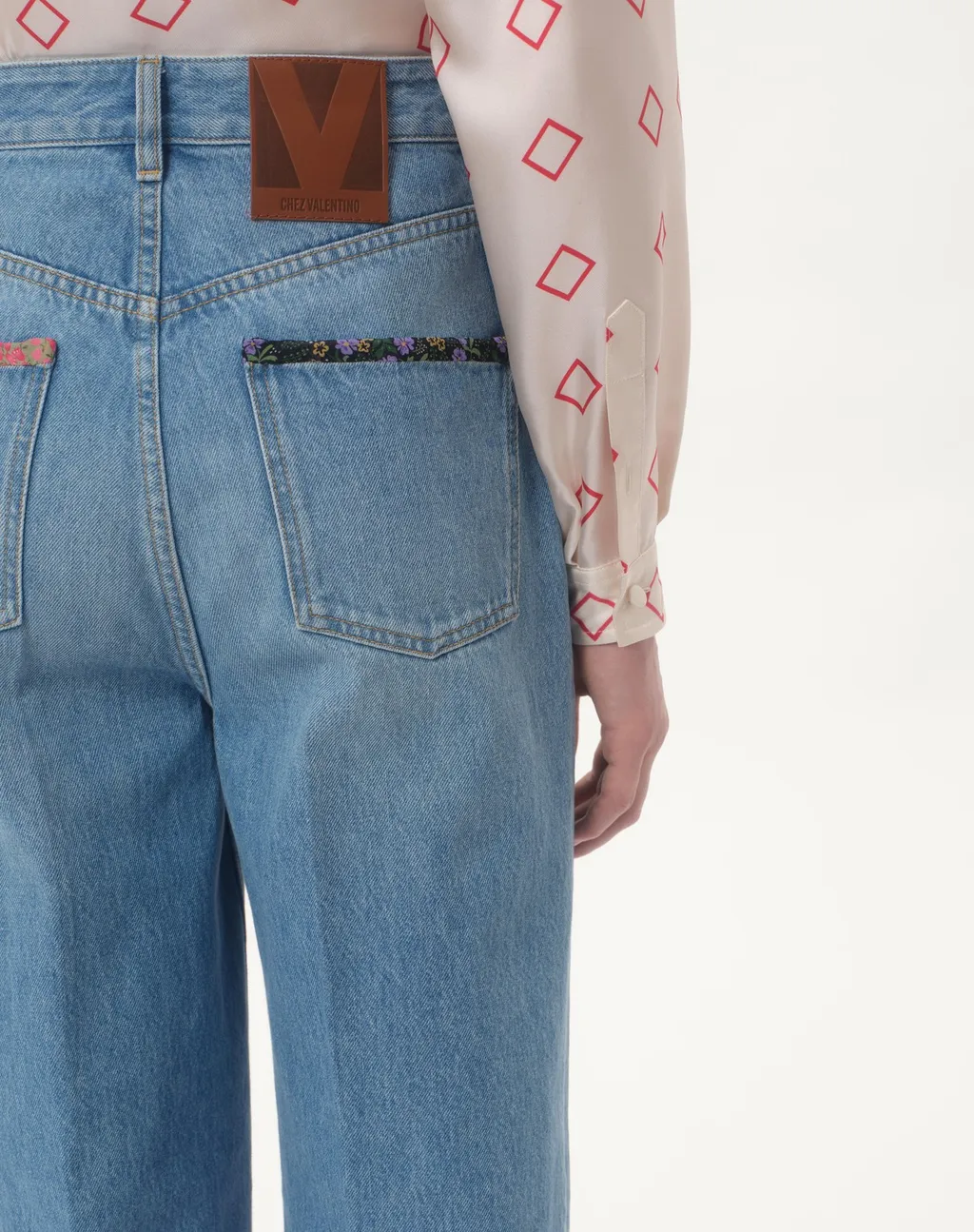 Valentino Floral Trim Straight Leg Jeans