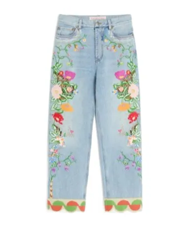 Valentino Floal Embroidered Tapered Jeans