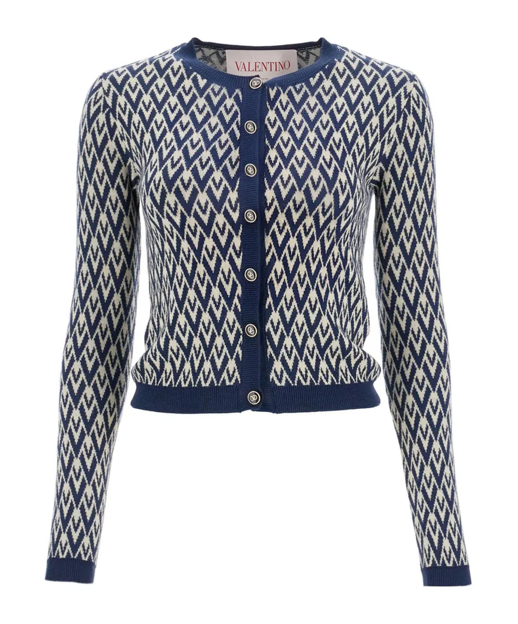Valentino Garavani Toute La V-Jacquard Knit Cardigan