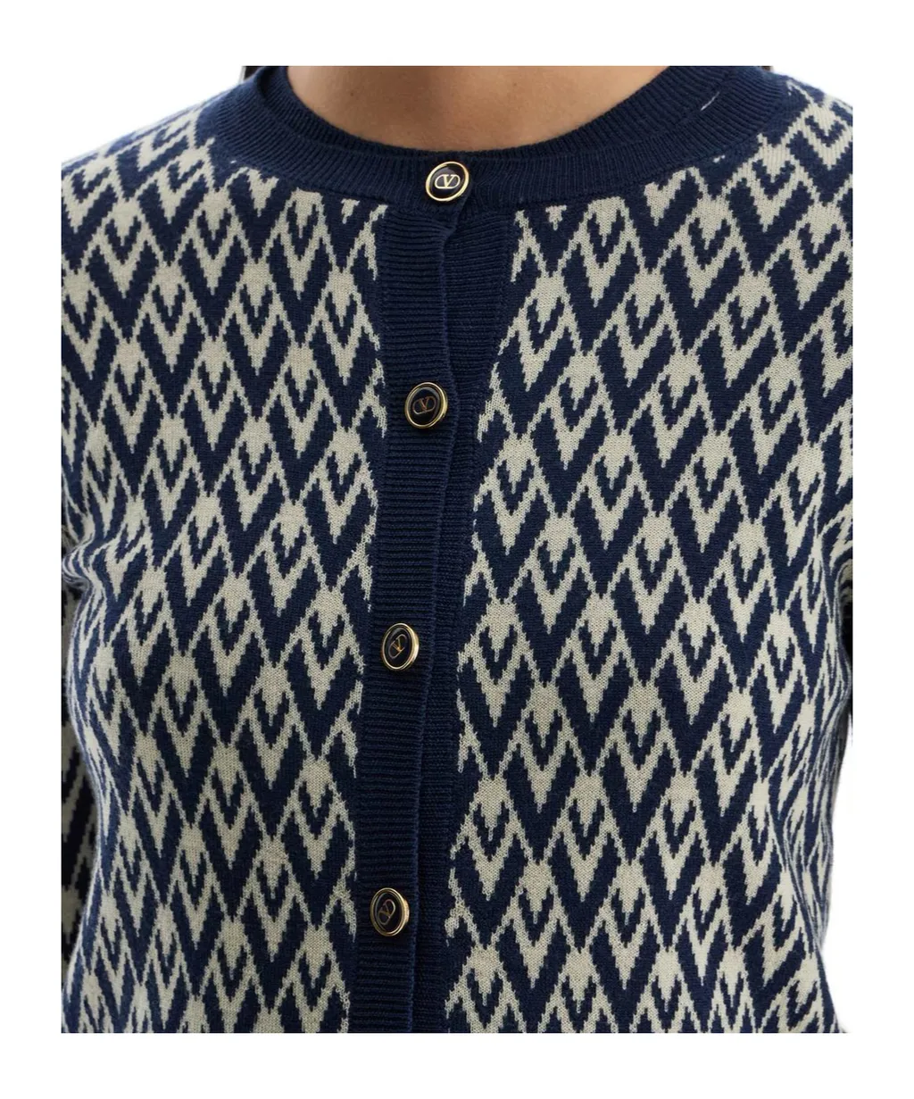Valentino Garavani Toute La V-Jacquard Knit Cardigan