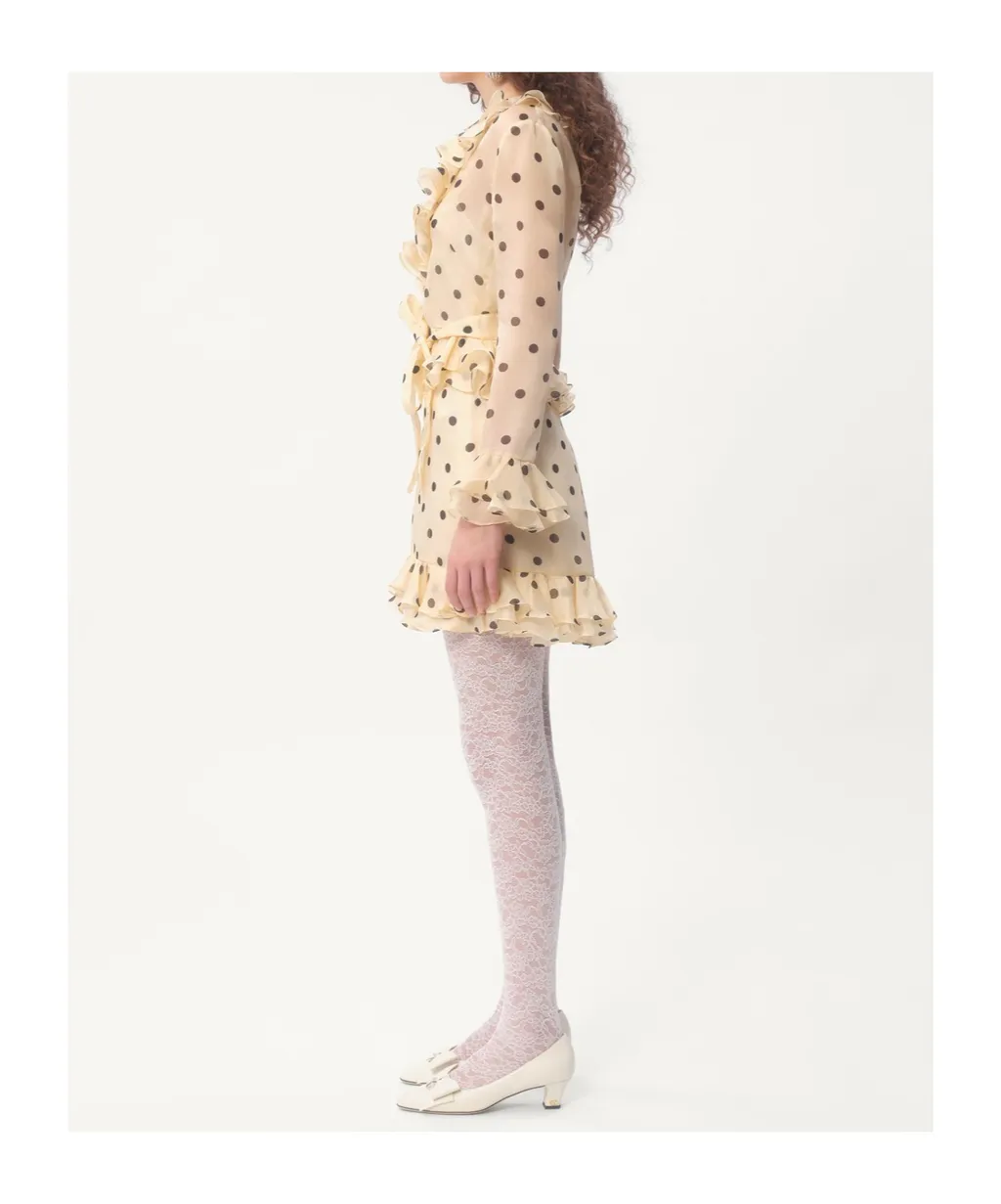 Valentino Polka Dot-Printed V-Neck Ruffled Dress