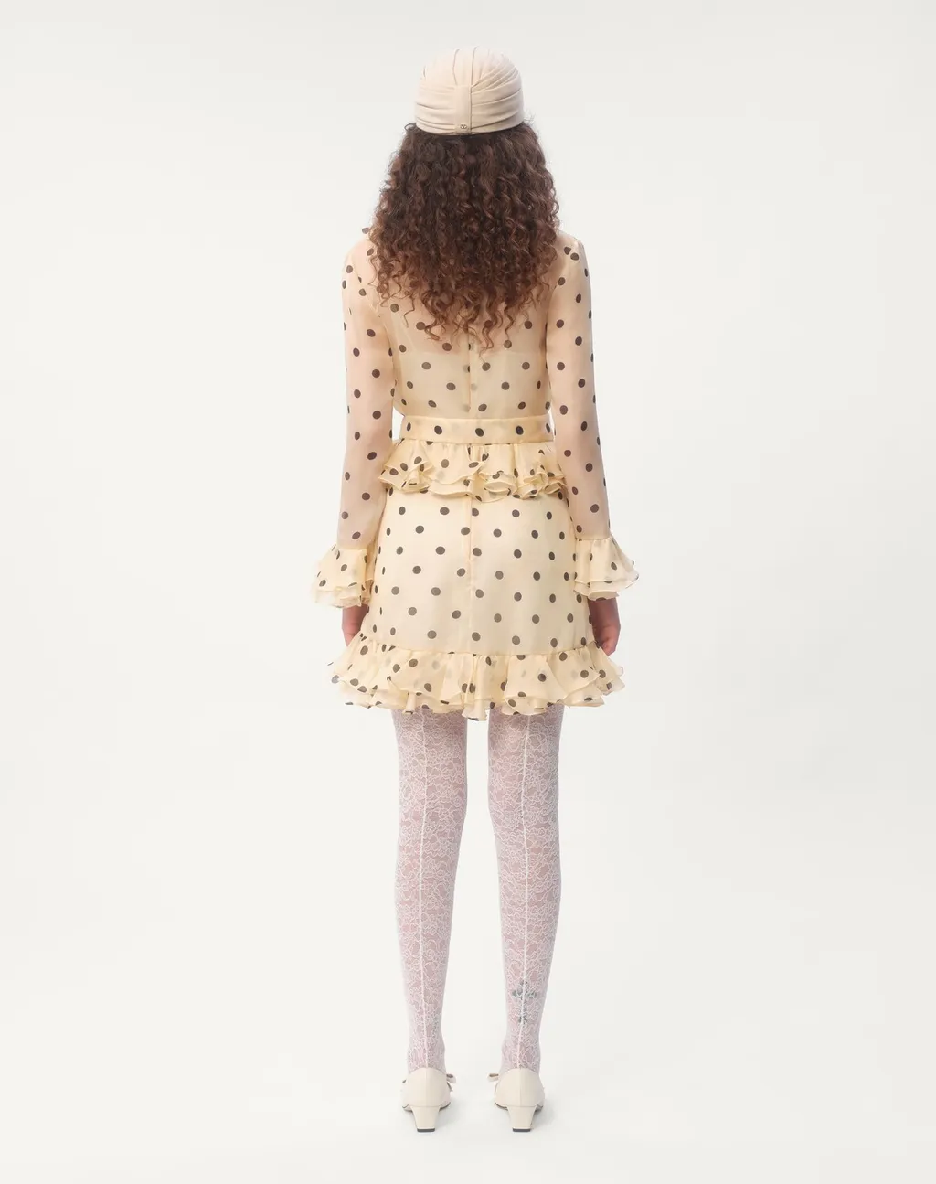 Valentino Polka Dot-Printed V-Neck Ruffled Dress
