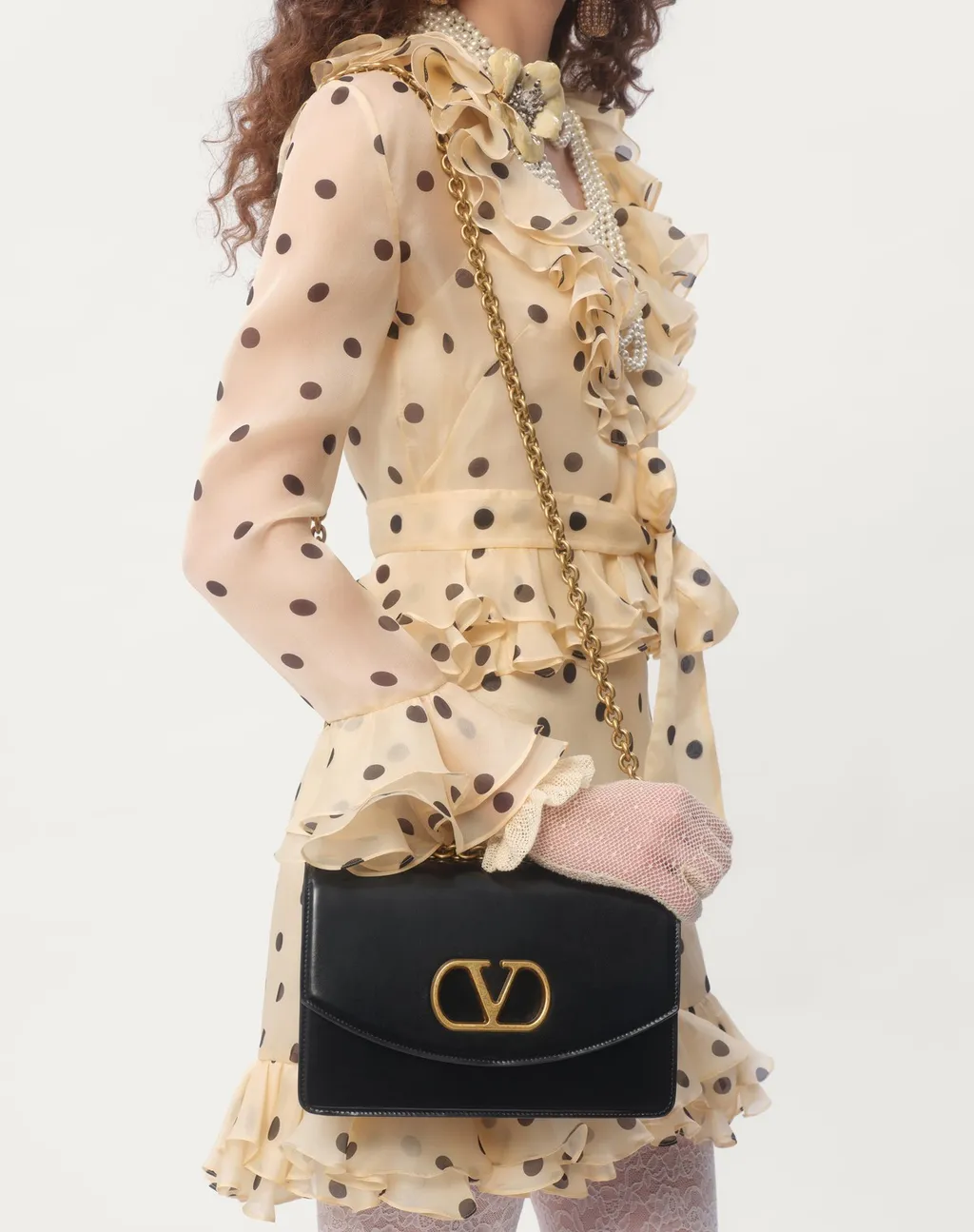 Valentino Polka Dot-Printed V-Neck Ruffled Dress