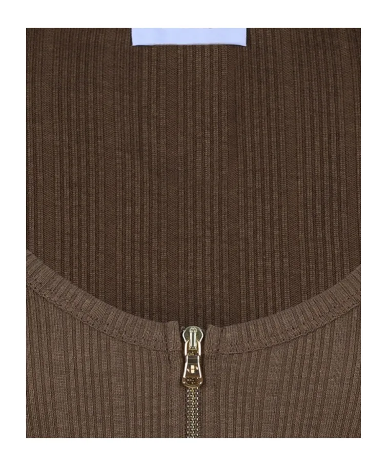 Patou Ribbed Zip-Front Top