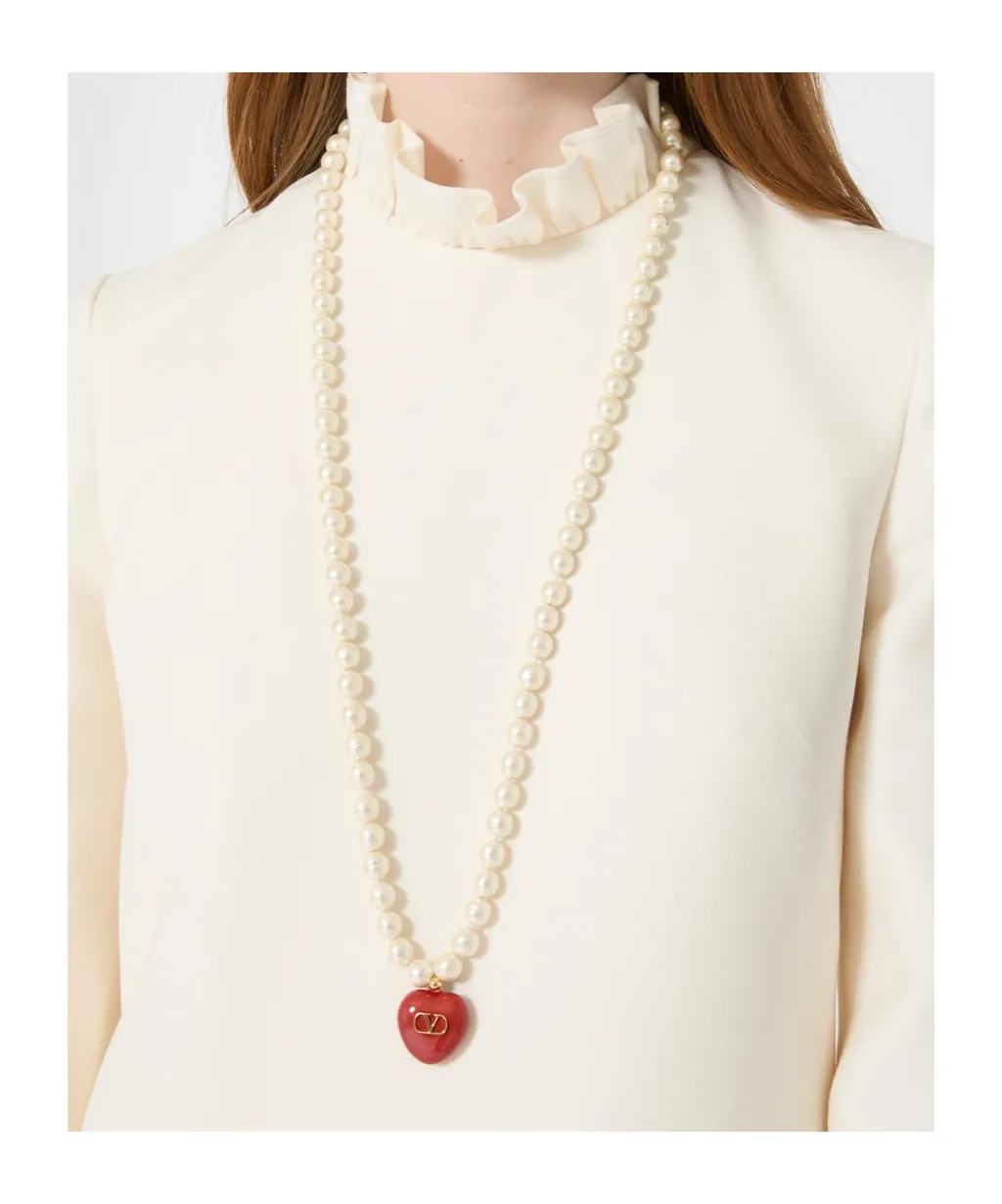 Valentino Heart Pendant Pearl Necklace