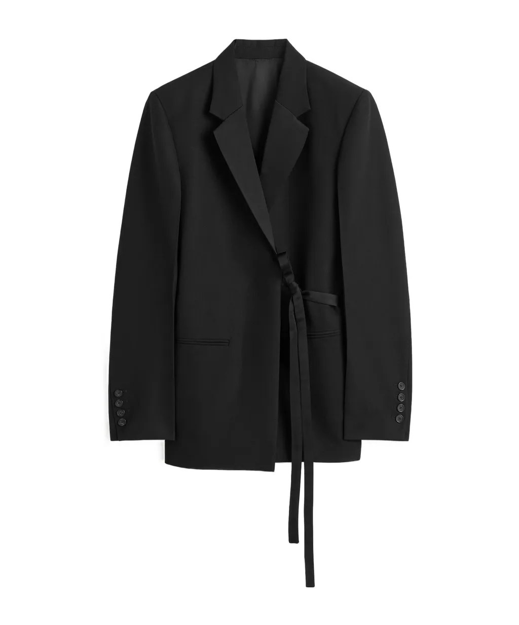 Satin-Lapels Wrap Blazer