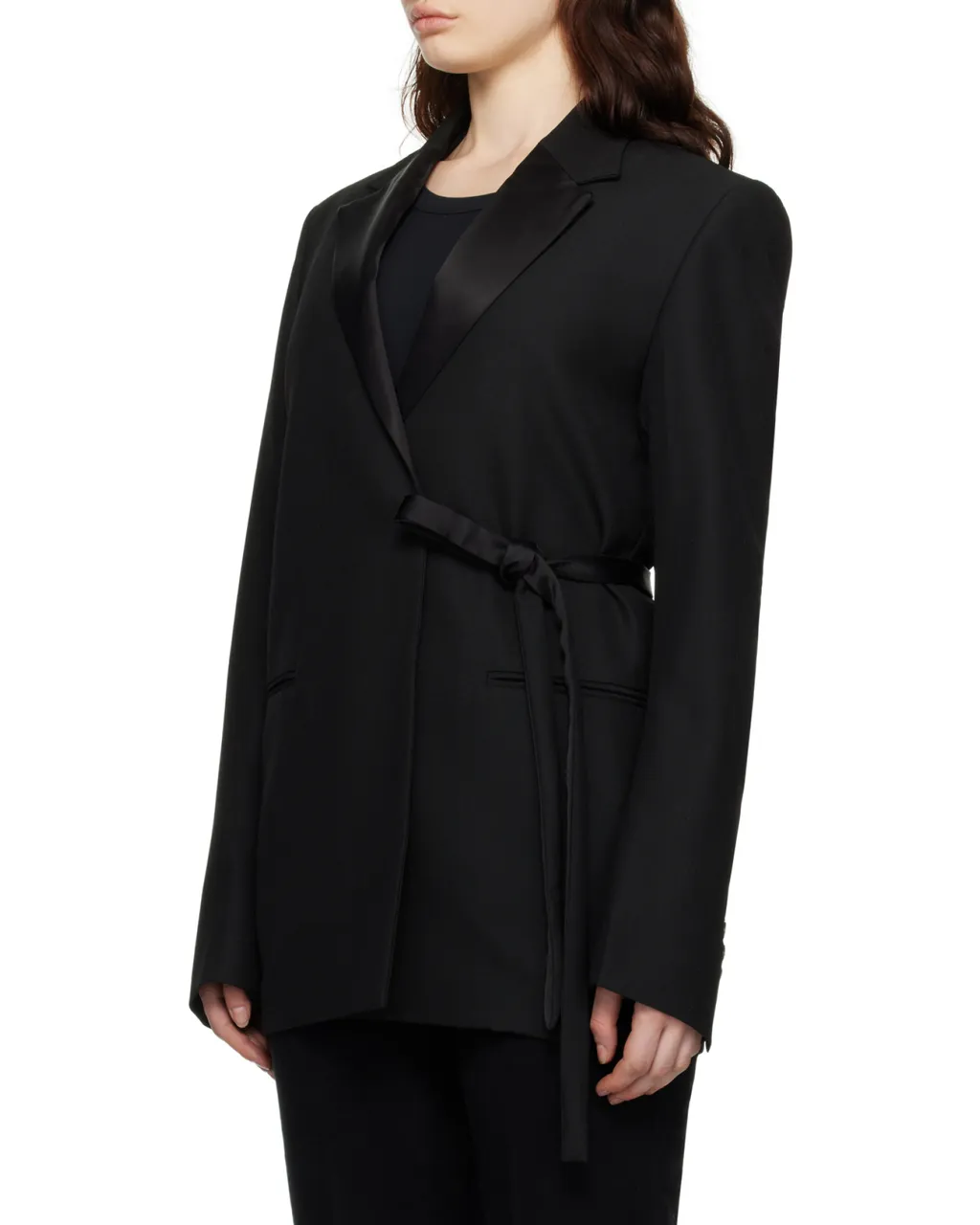 Satin-Lapels Wrap Blazer