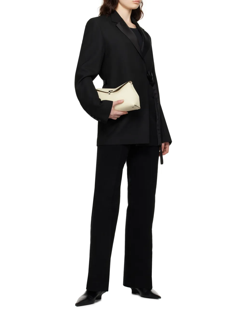 Satin-Lapels Wrap Blazer