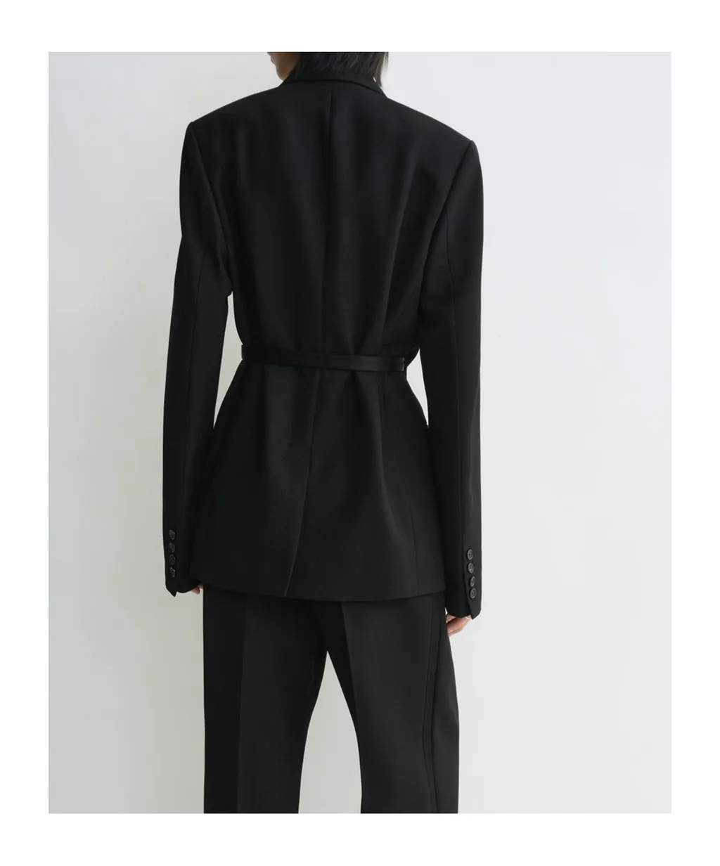 Satin-Lapels Wrap Blazer
