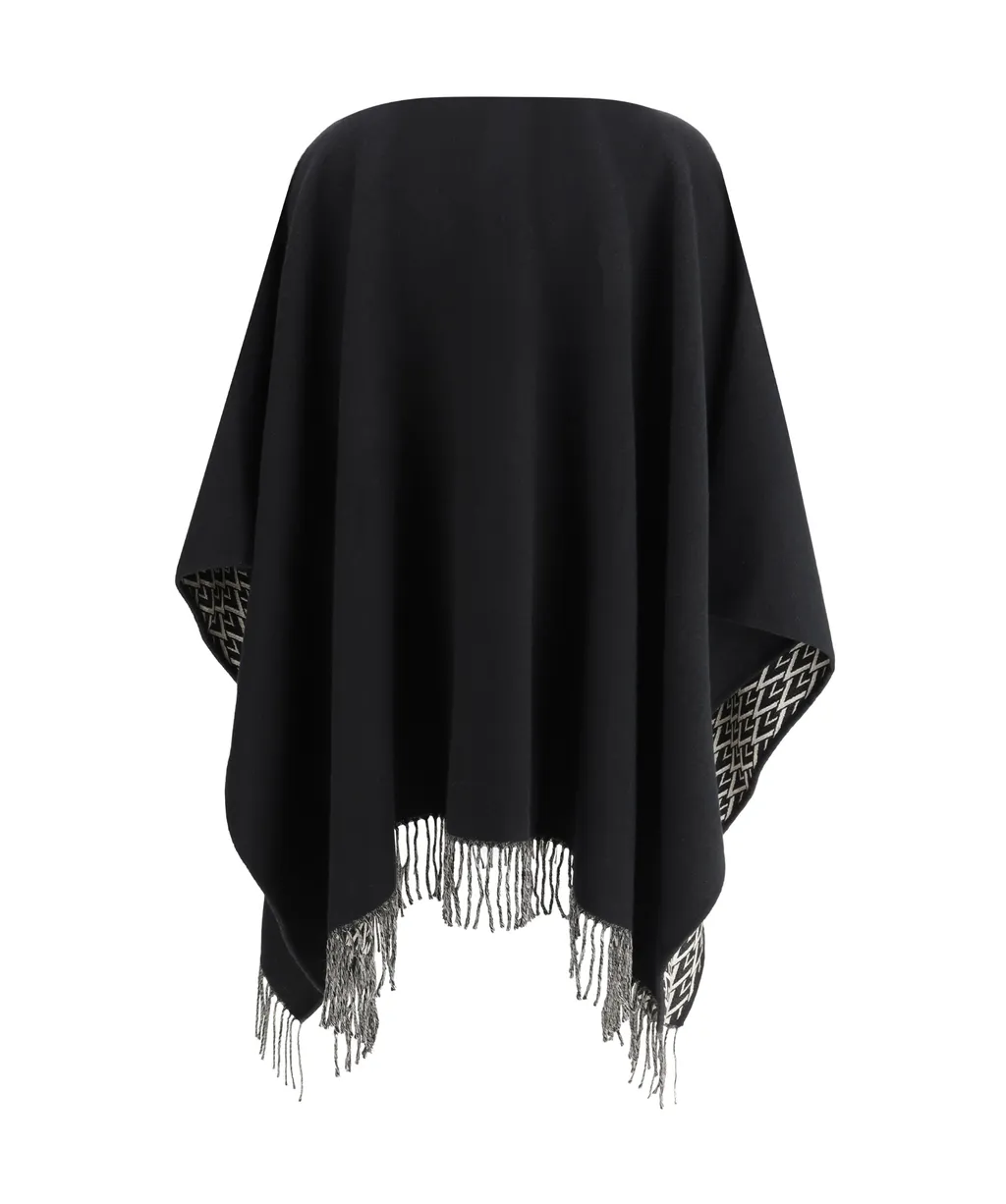 Valentino V-Neck Fringed Edge Poncho