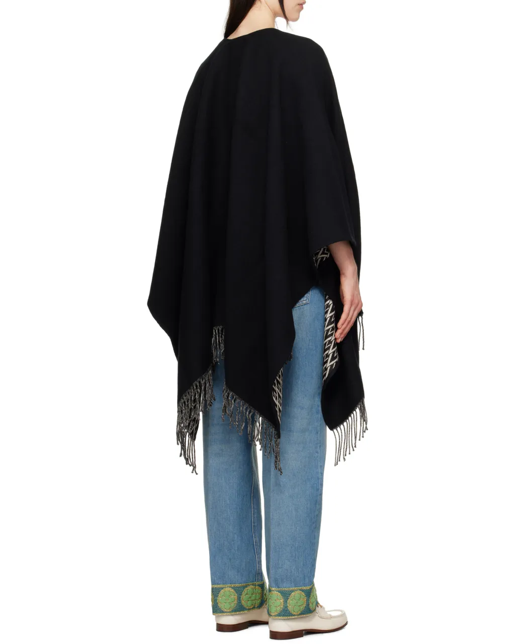 Valentino V-Neck Fringed Edge Poncho