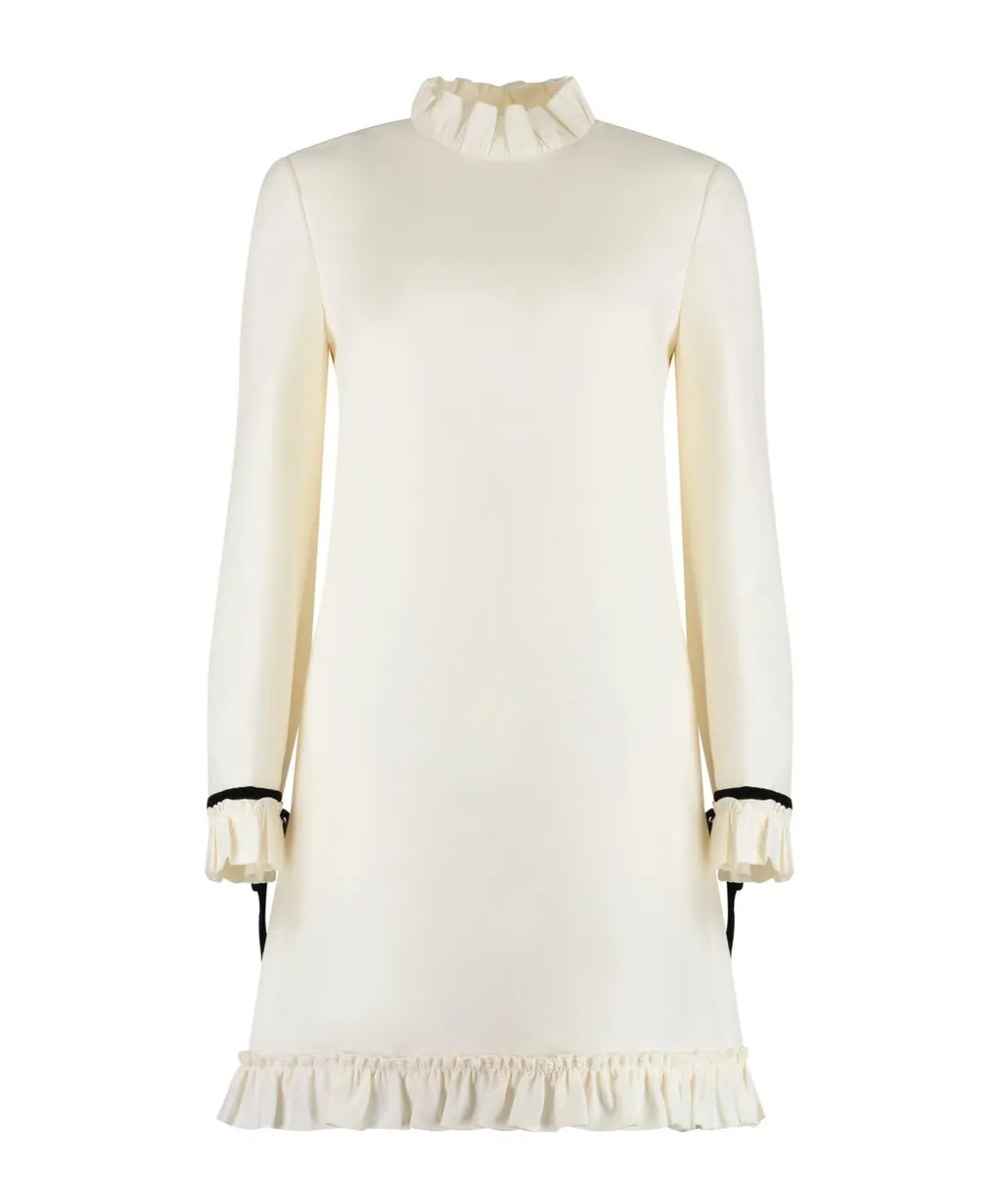 Valentino Garavani Crewneck Ruffled Hem Mini Dress
