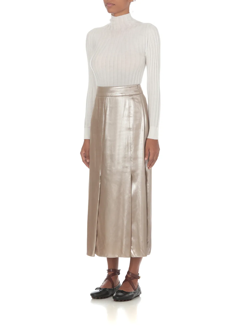 Peserico Laminated Twill Midi Skirt