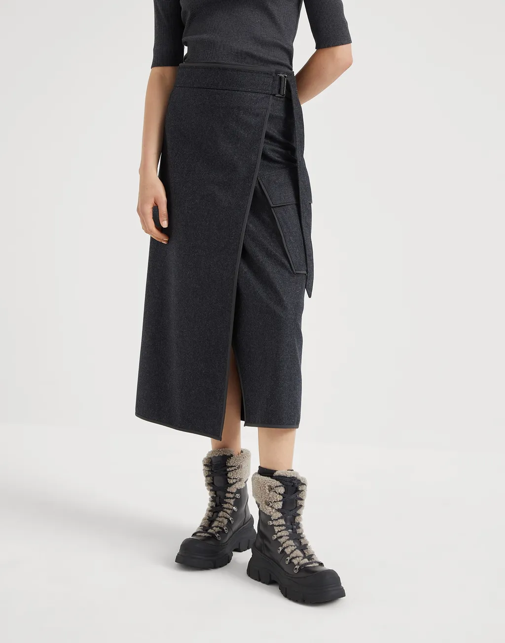Brunello Cucinelli Wrap Midi Skirt