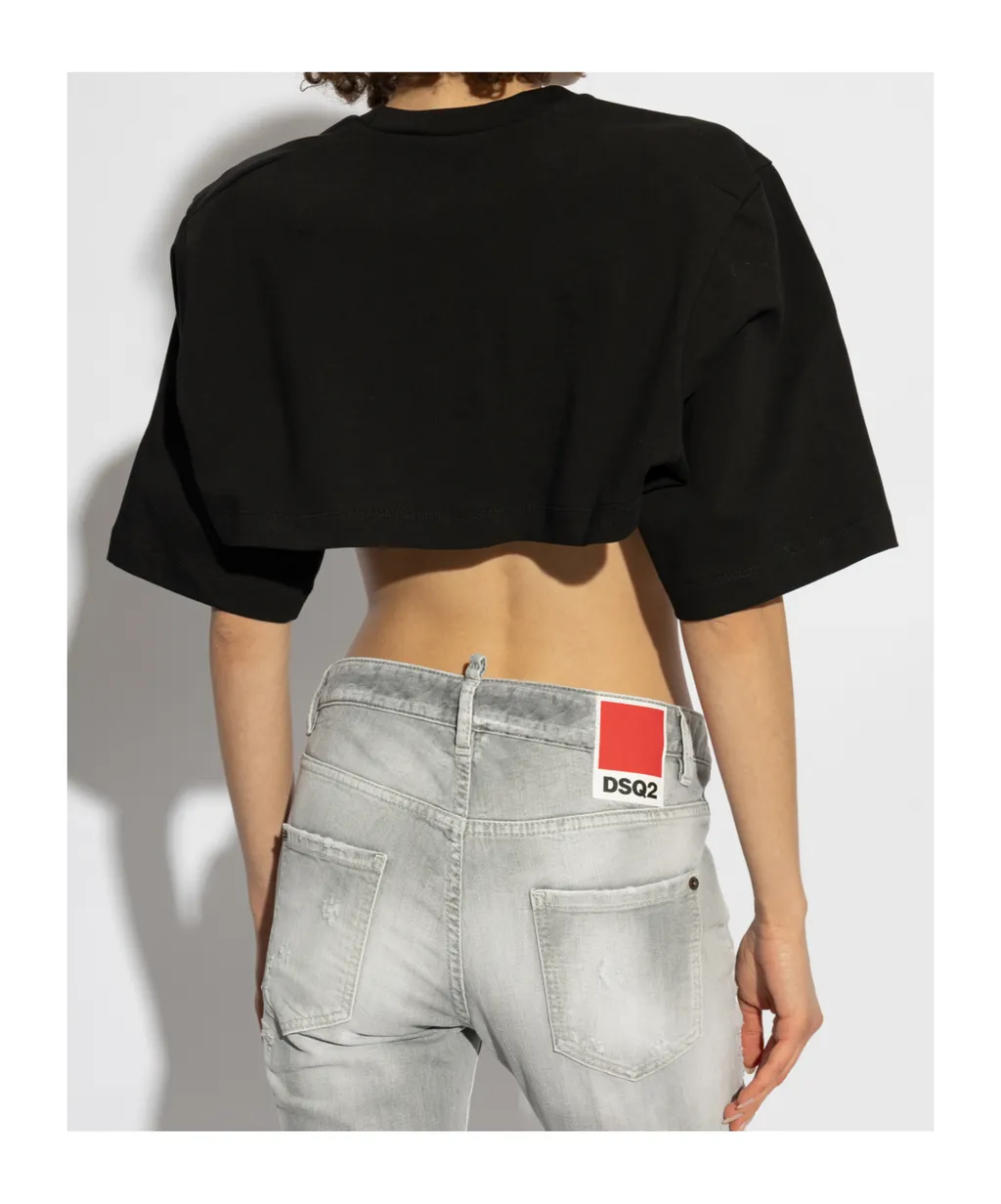 Dsquared2 Logo Embossed Cropped T-Shirt