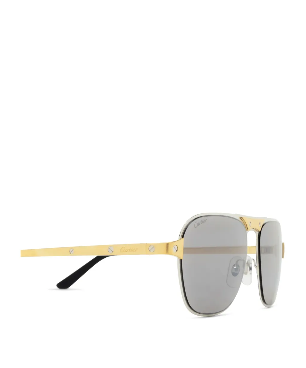 Cartier Santos Brushed Pilot Frame Sunglasses