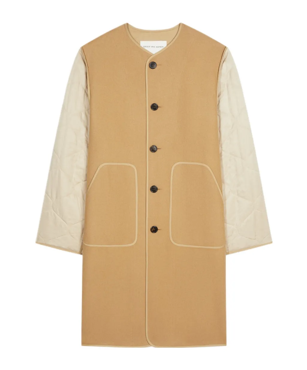 Collarless Wool Coat