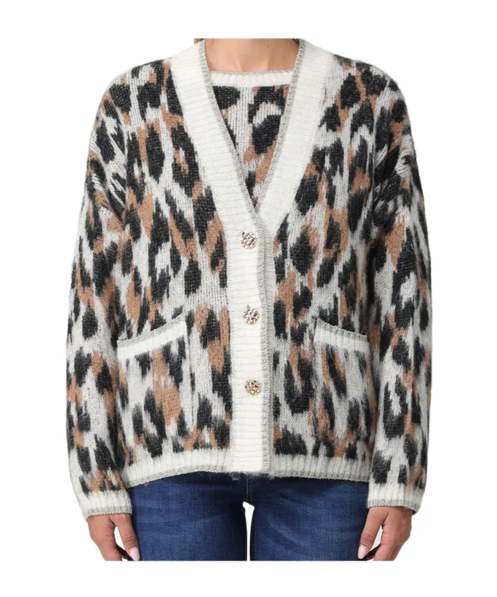 Leopard-Intarsia Knit V-Neck Cardigan