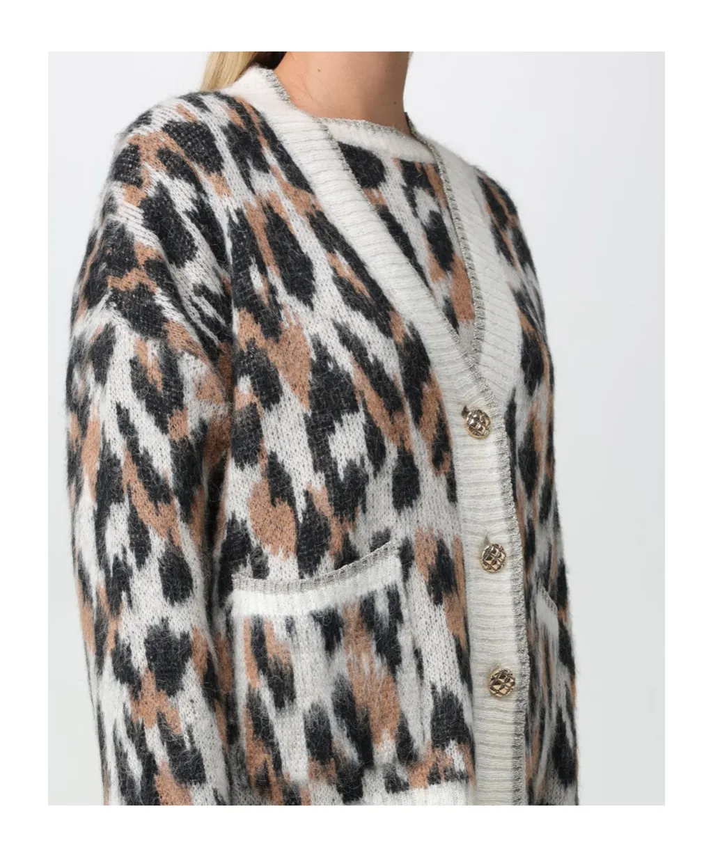 Leopard-Intarsia Knit V-Neck Cardigan