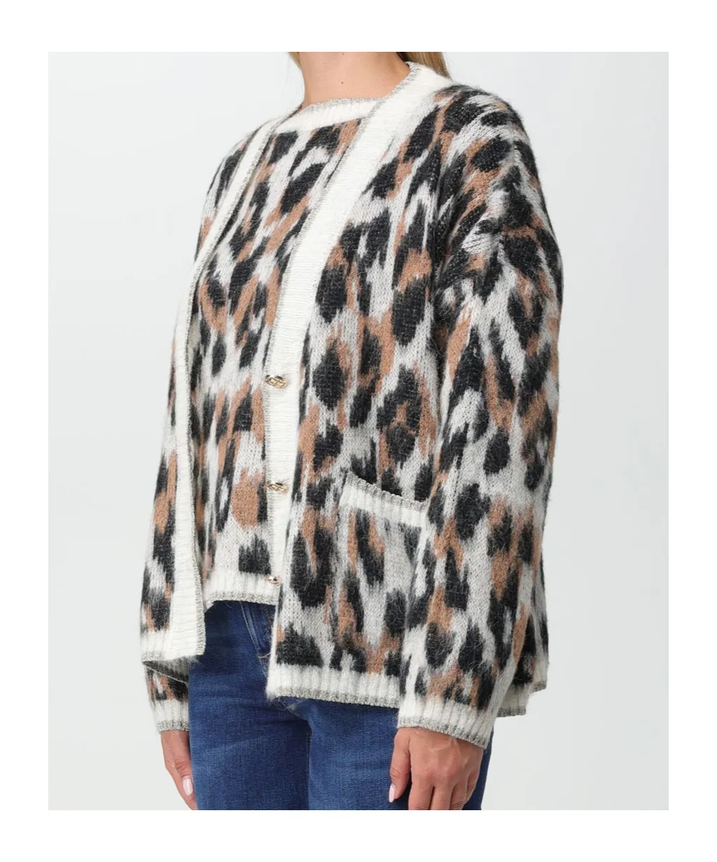 Leopard-Intarsia Knit V-Neck Cardigan