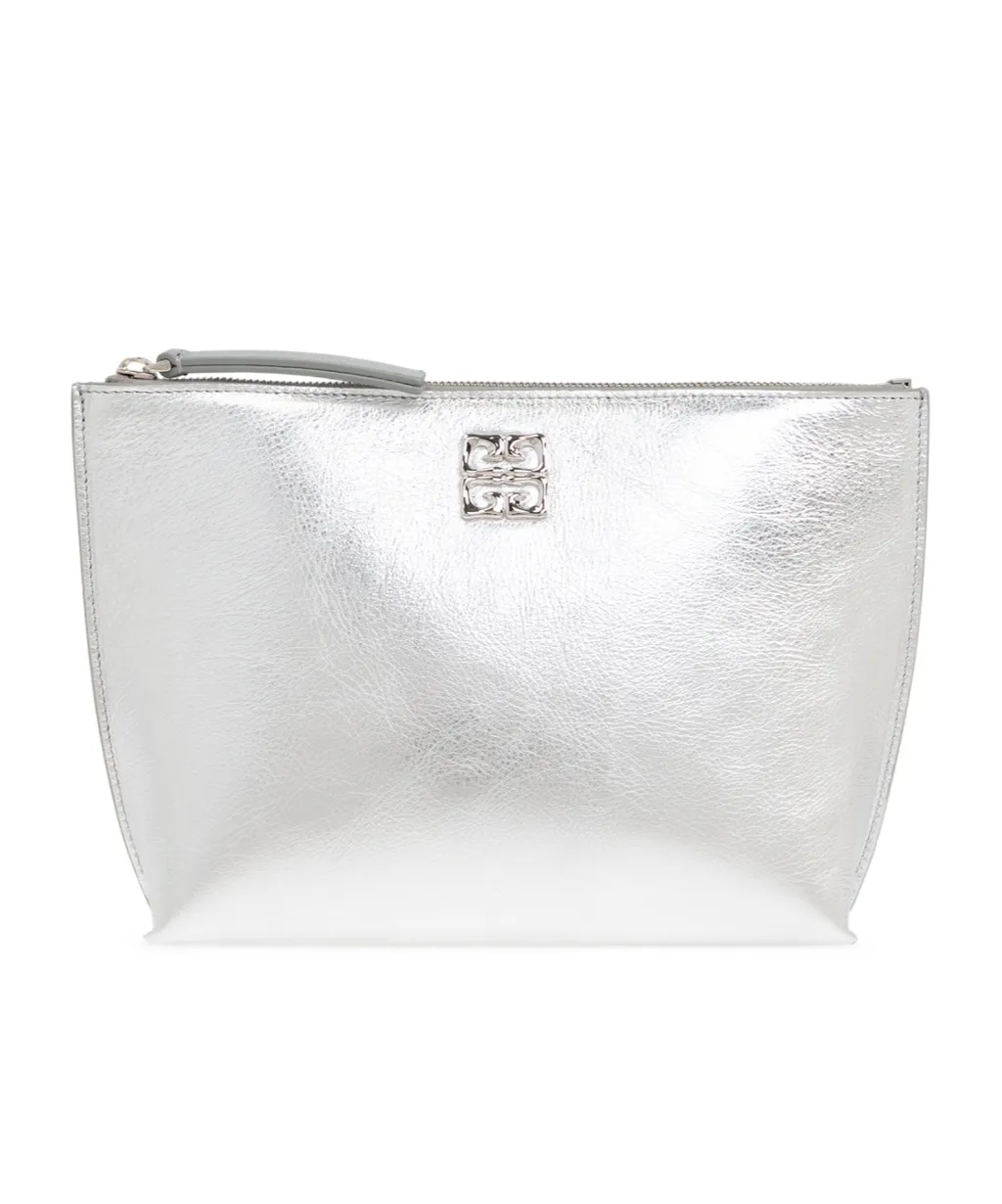 Givenchy Liquid Logo Plaque Metallic Clutch Bag