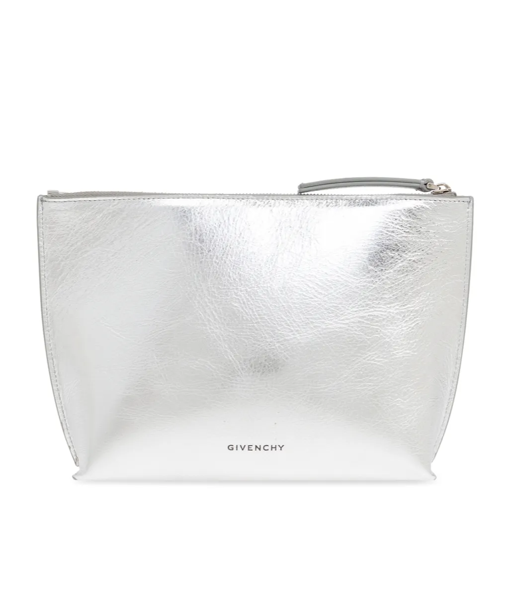 Givenchy Liquid Logo Plaque Metallic Clutch Bag