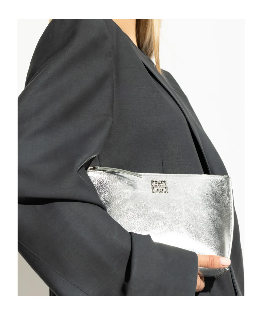 Givenchy Liquid Logo Plaque Metallic Clutch Bag