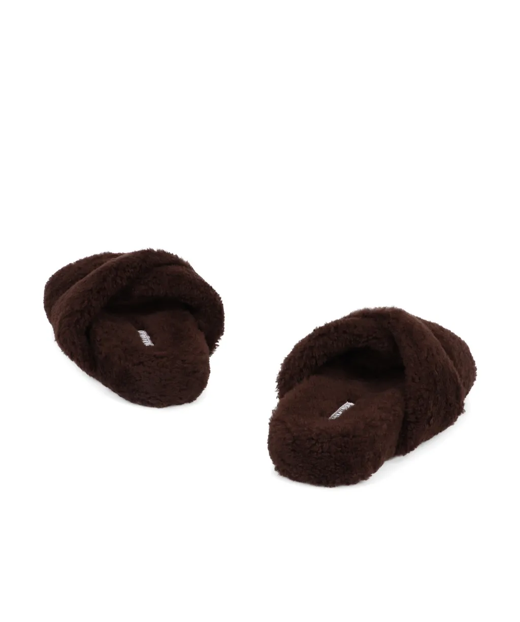 Aquazzura Twist Shearling Slip-On Sandals