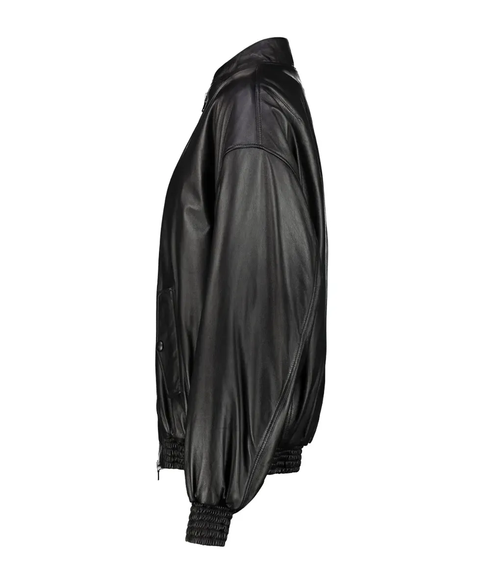 Zippered Long-Sleeved Leather Jacket