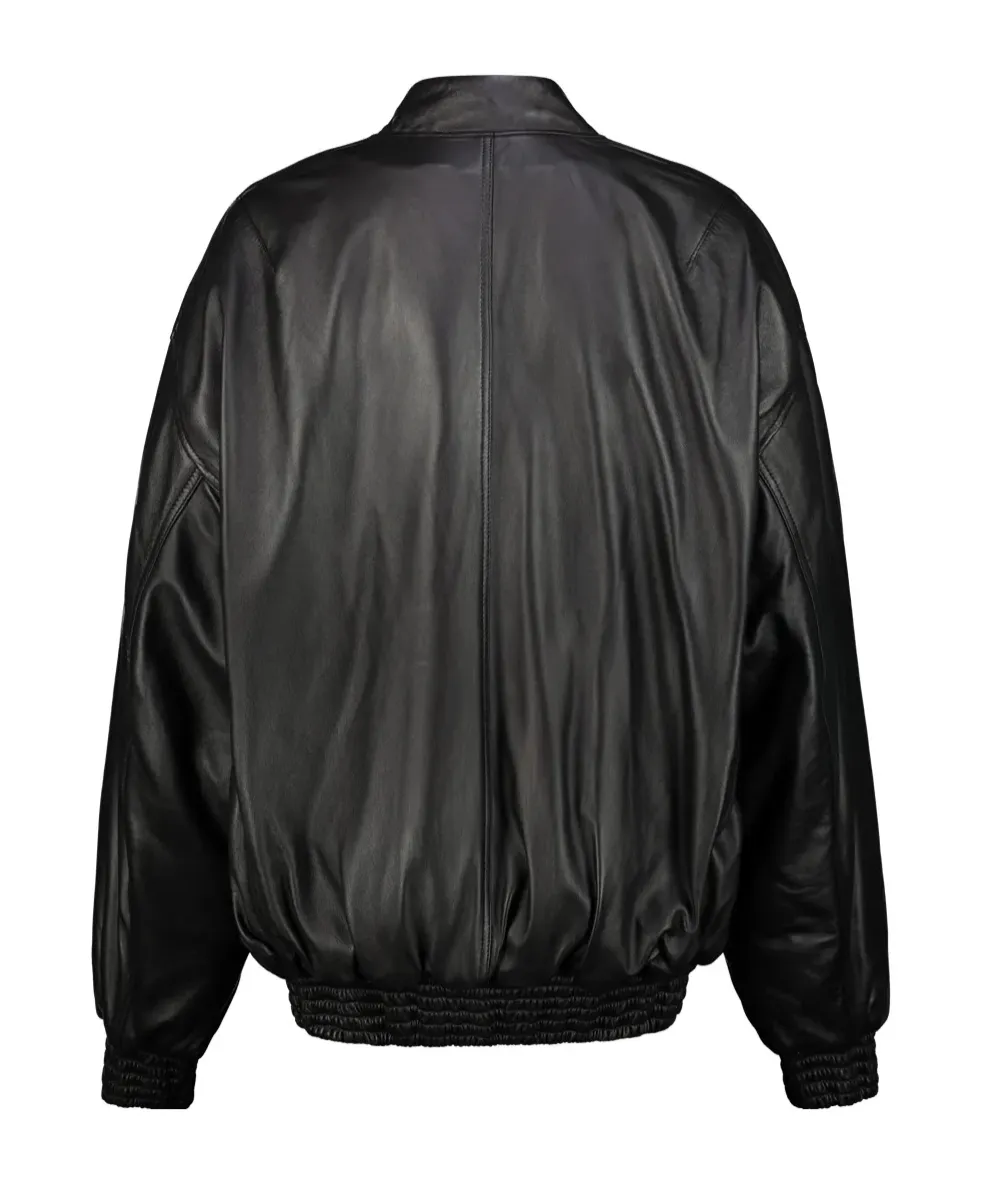 Zippered Long-Sleeved Leather Jacket
