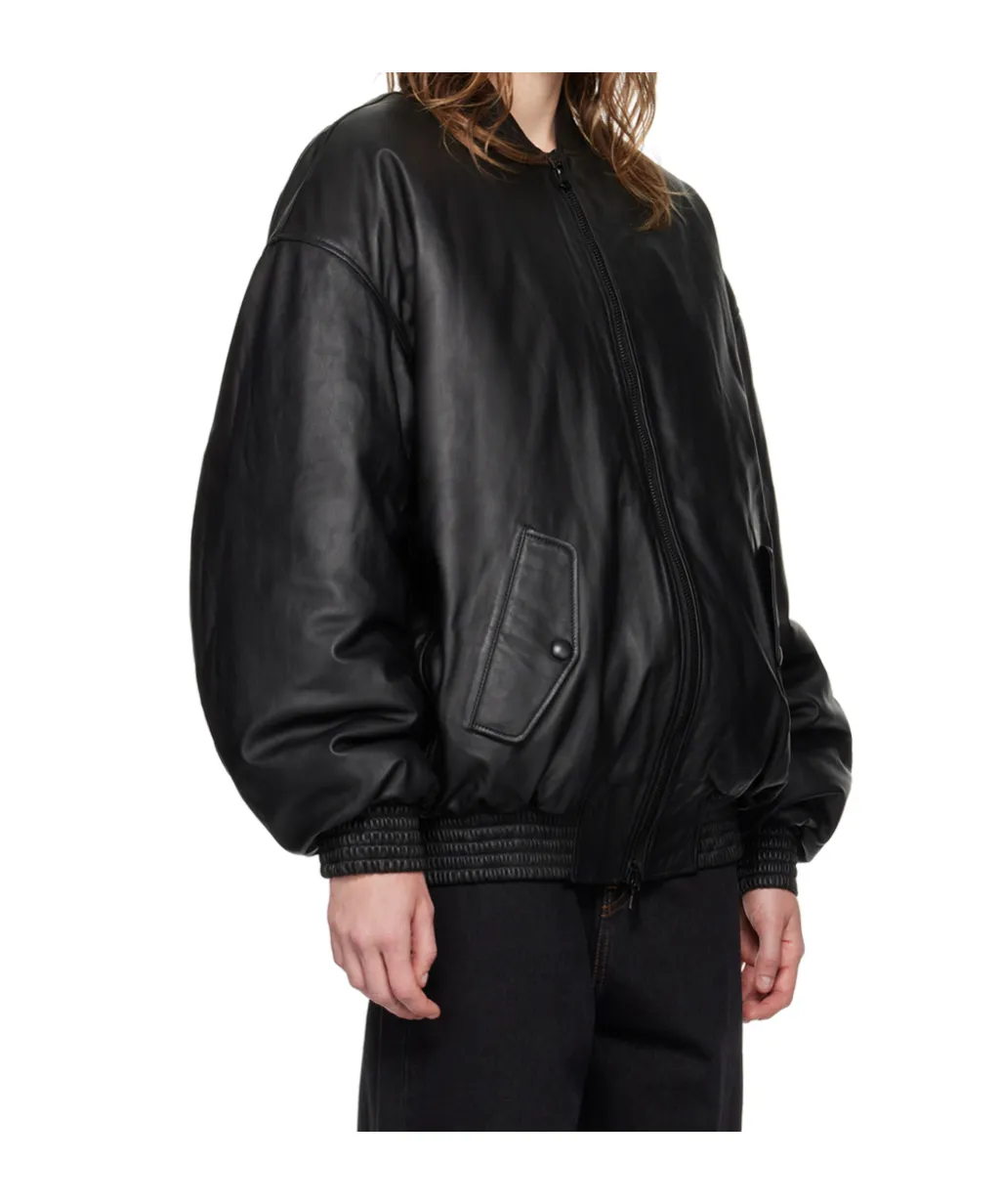 Zippered Long-Sleeved Leather Jacket