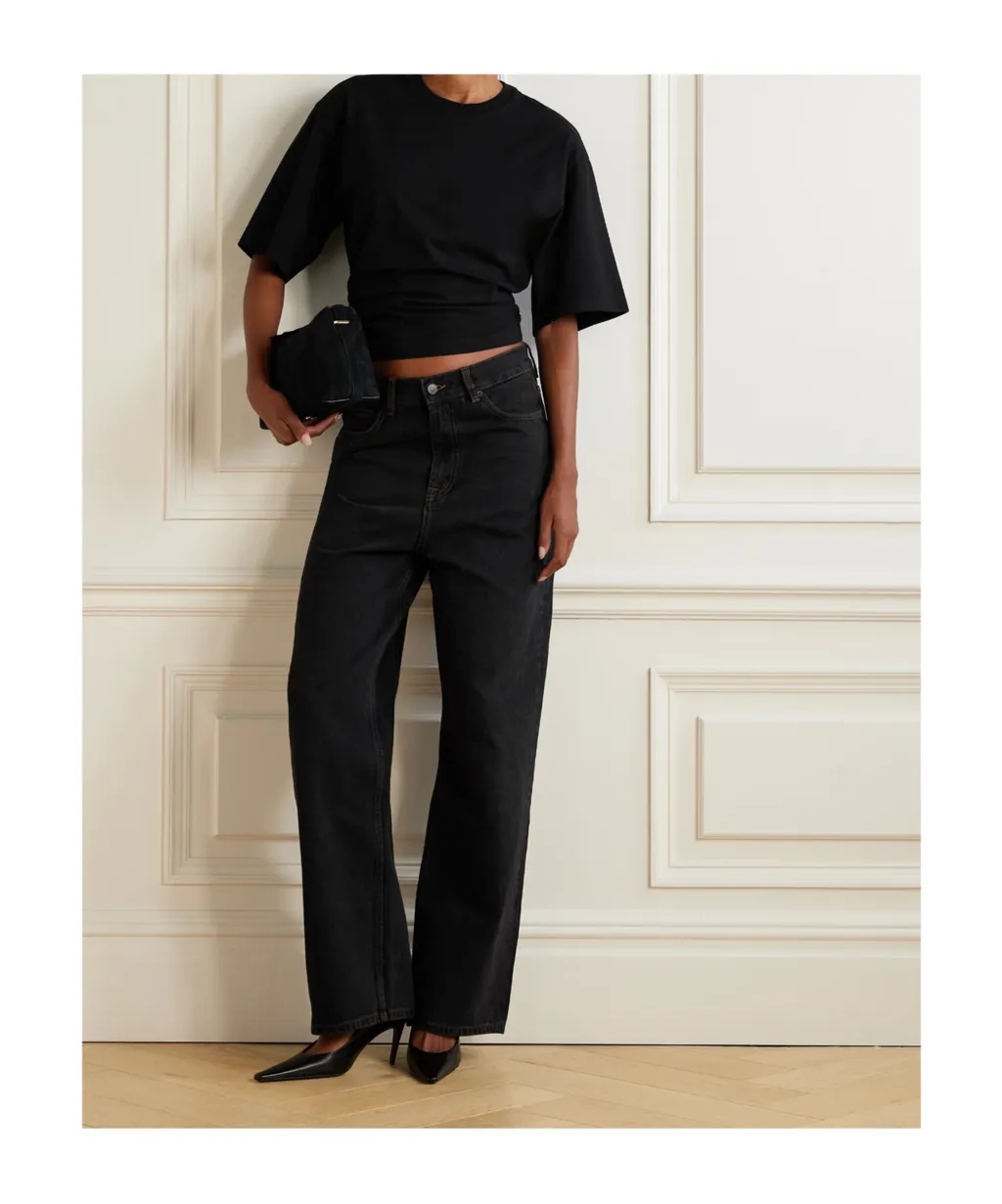 Logo-Patch Cotton Wide-Leg Jeans