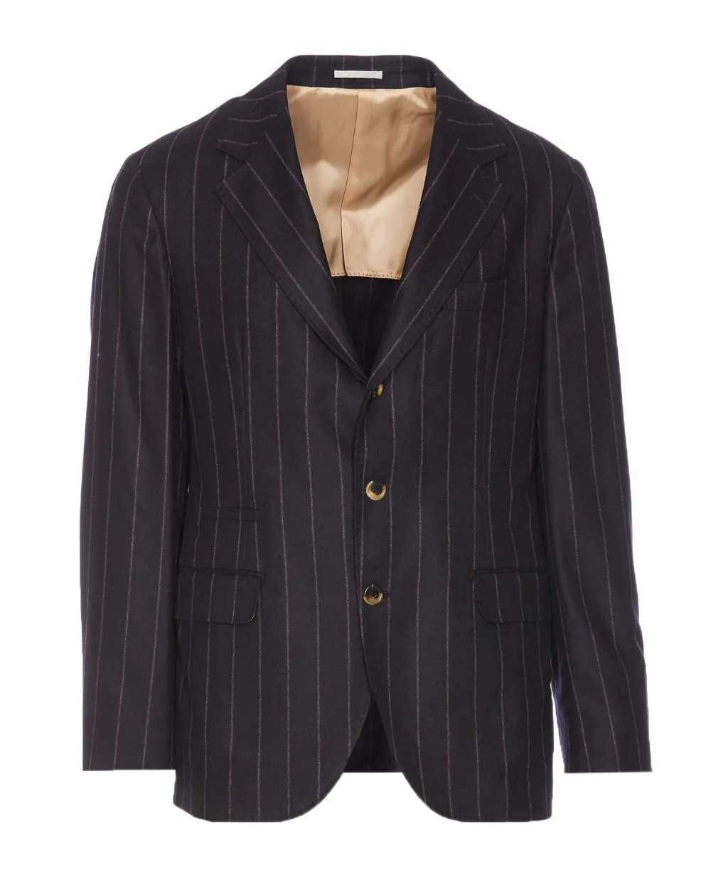 Brunello Cucinelli Single-Breasted Striped Tailored Blazer