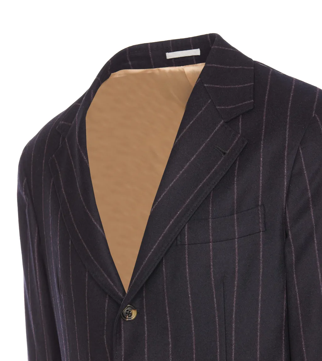 Brunello Cucinelli Single-Breasted Striped Tailored Blazer