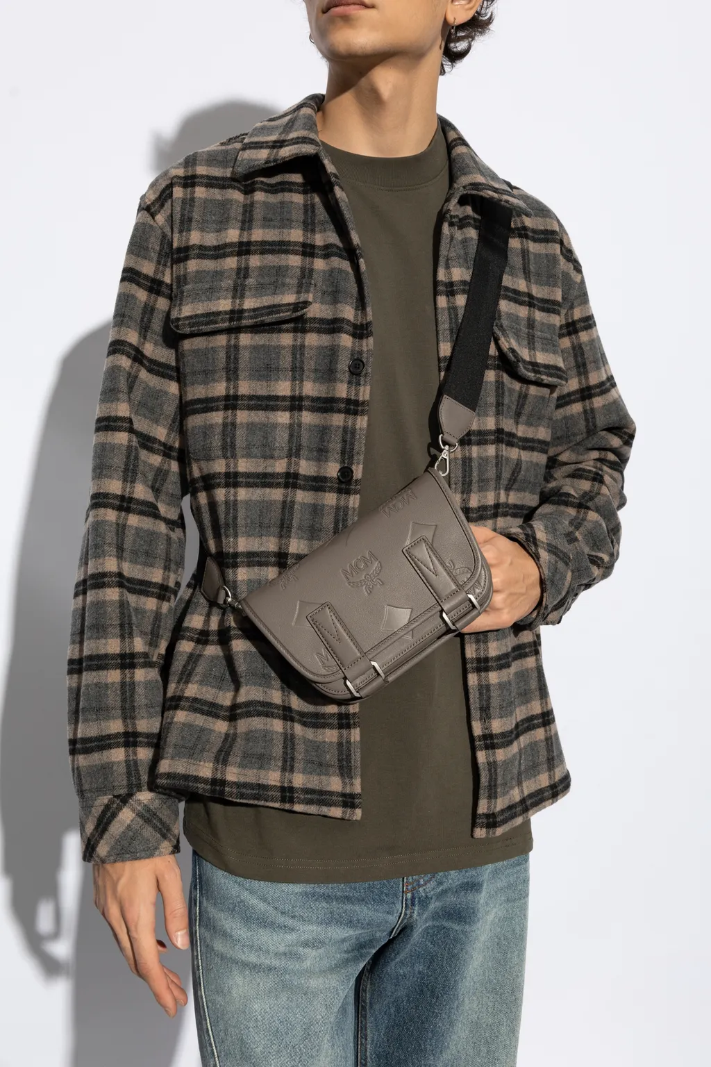 Mcm Logo Embossed Shoulder Bag