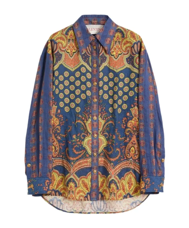 Shirt In Lino Paisley Medaglioni Voyage Imaginaire