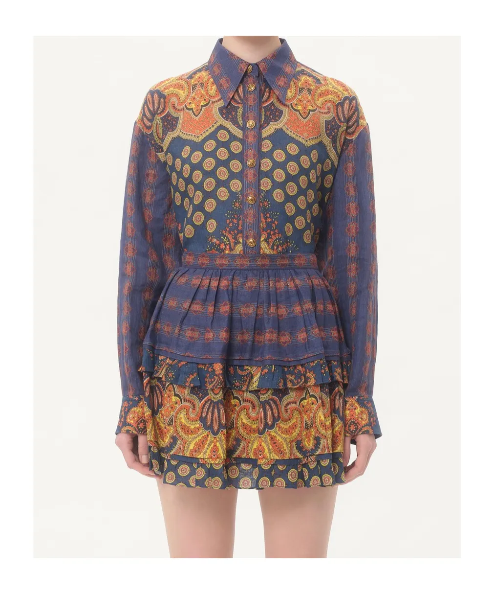 Shirt In Lino Paisley Medaglioni Voyage Imaginaire