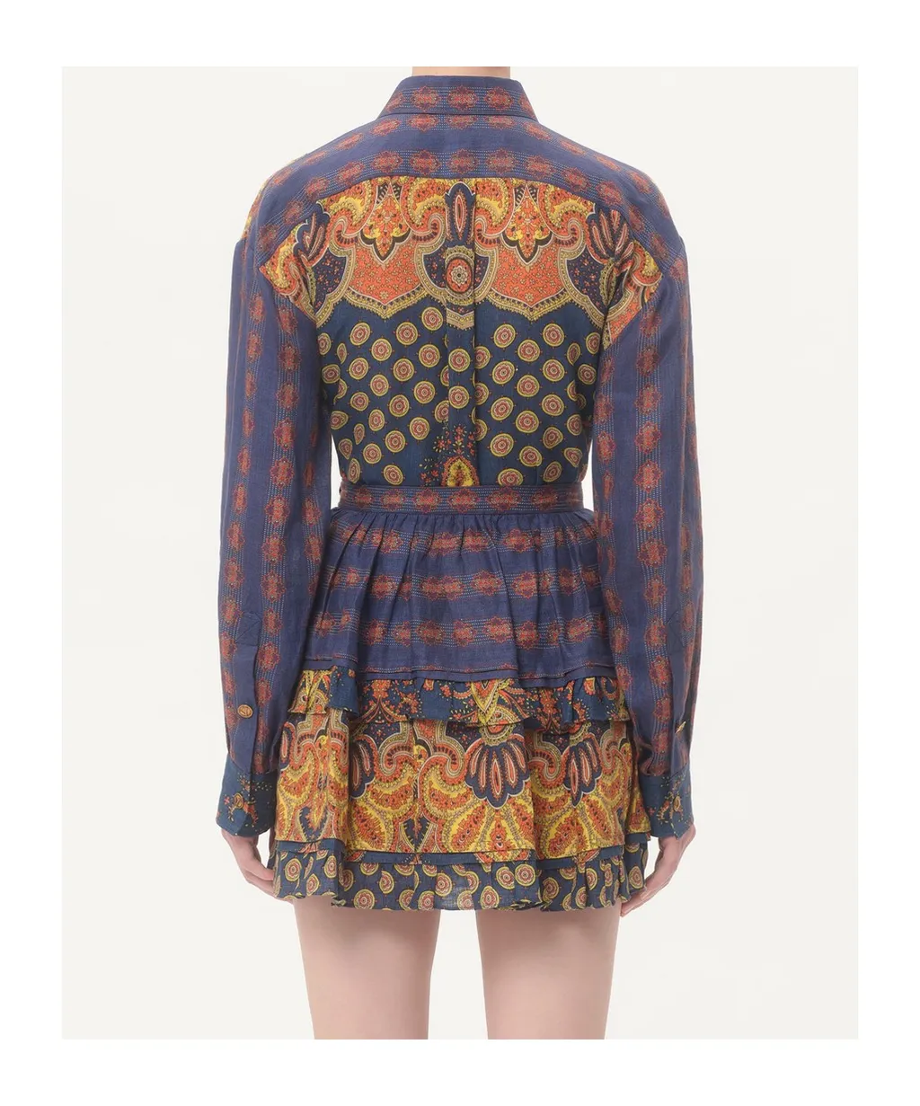 Shirt In Lino Paisley Medaglioni Voyage Imaginaire