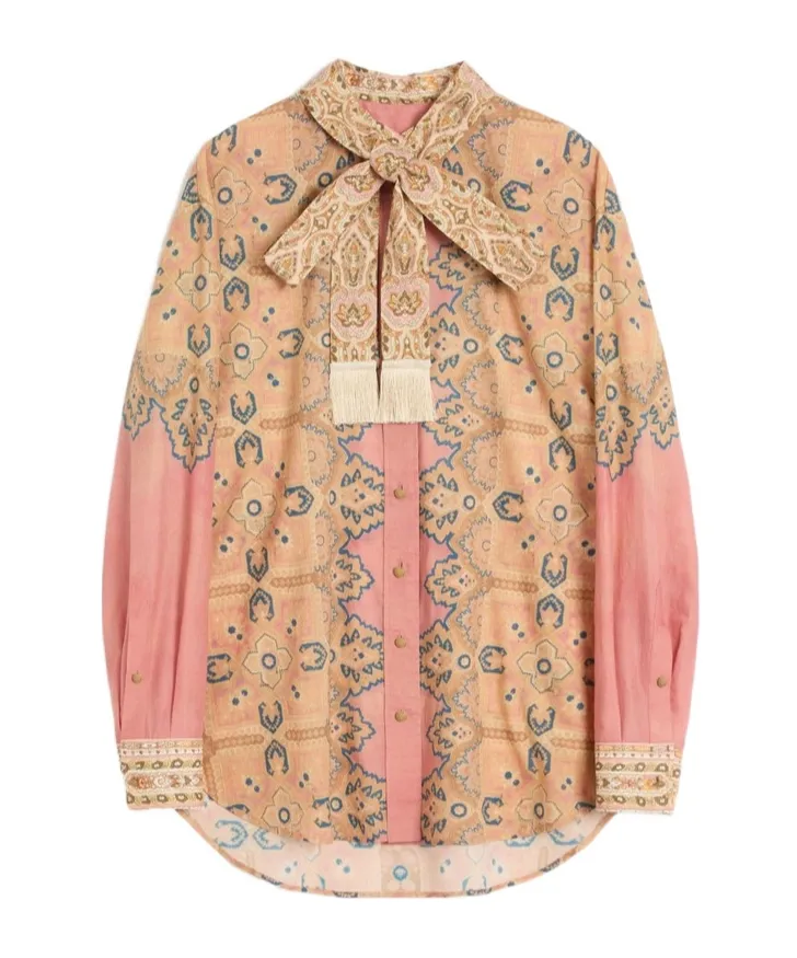 Valentino All-Over Printed Pussy-Bow Shirt