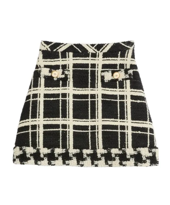 Valentino Checked Mid-Rise Tweed Skirt