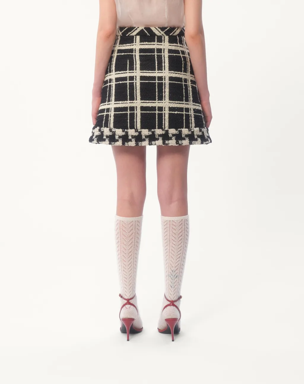 Valentino Checked Mid-Rise Tweed Skirt