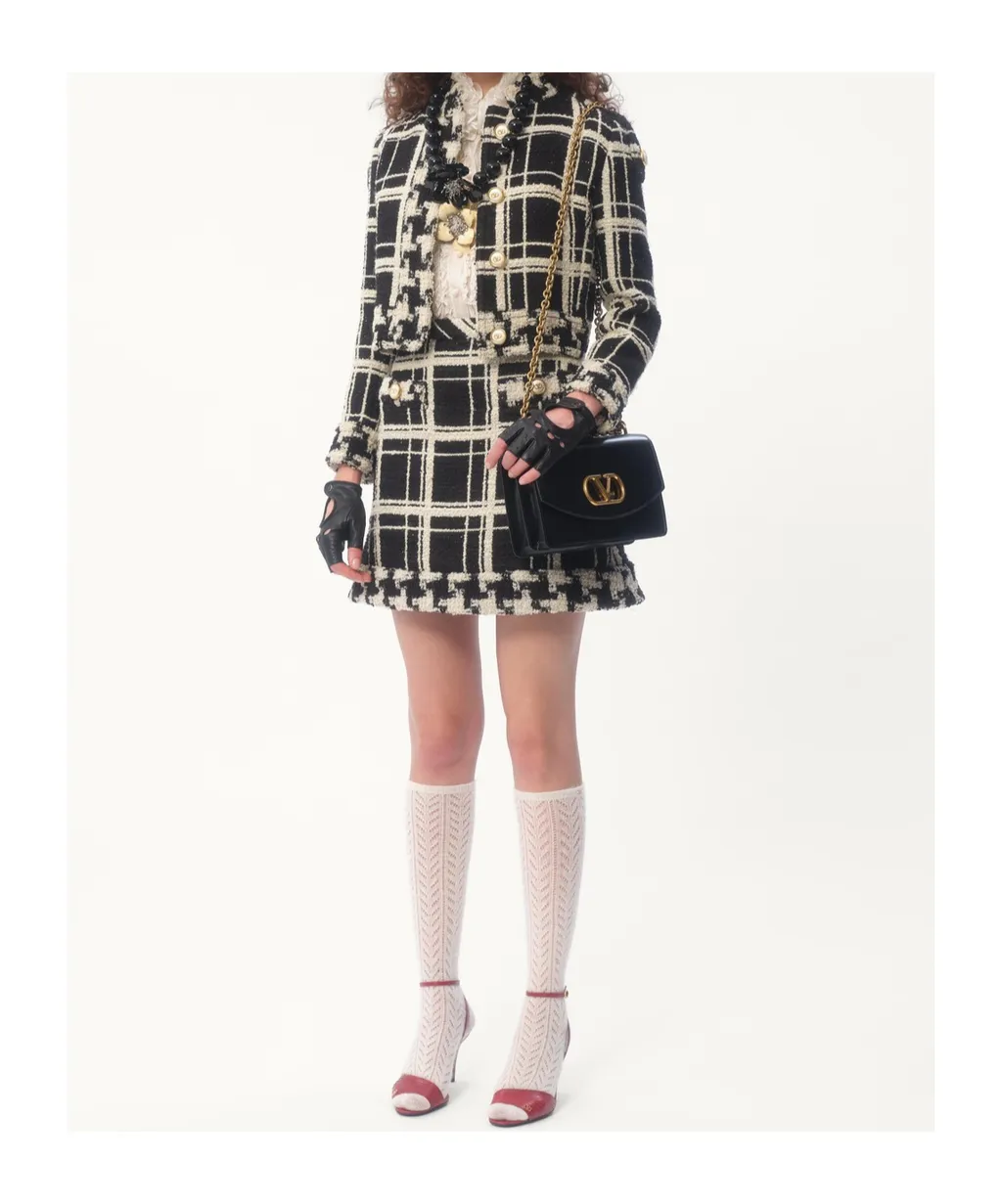 Valentino Checked Mid-Rise Tweed Skirt