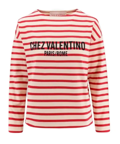 Valentino Logo Printed Striped Crewneck T-Shirt
