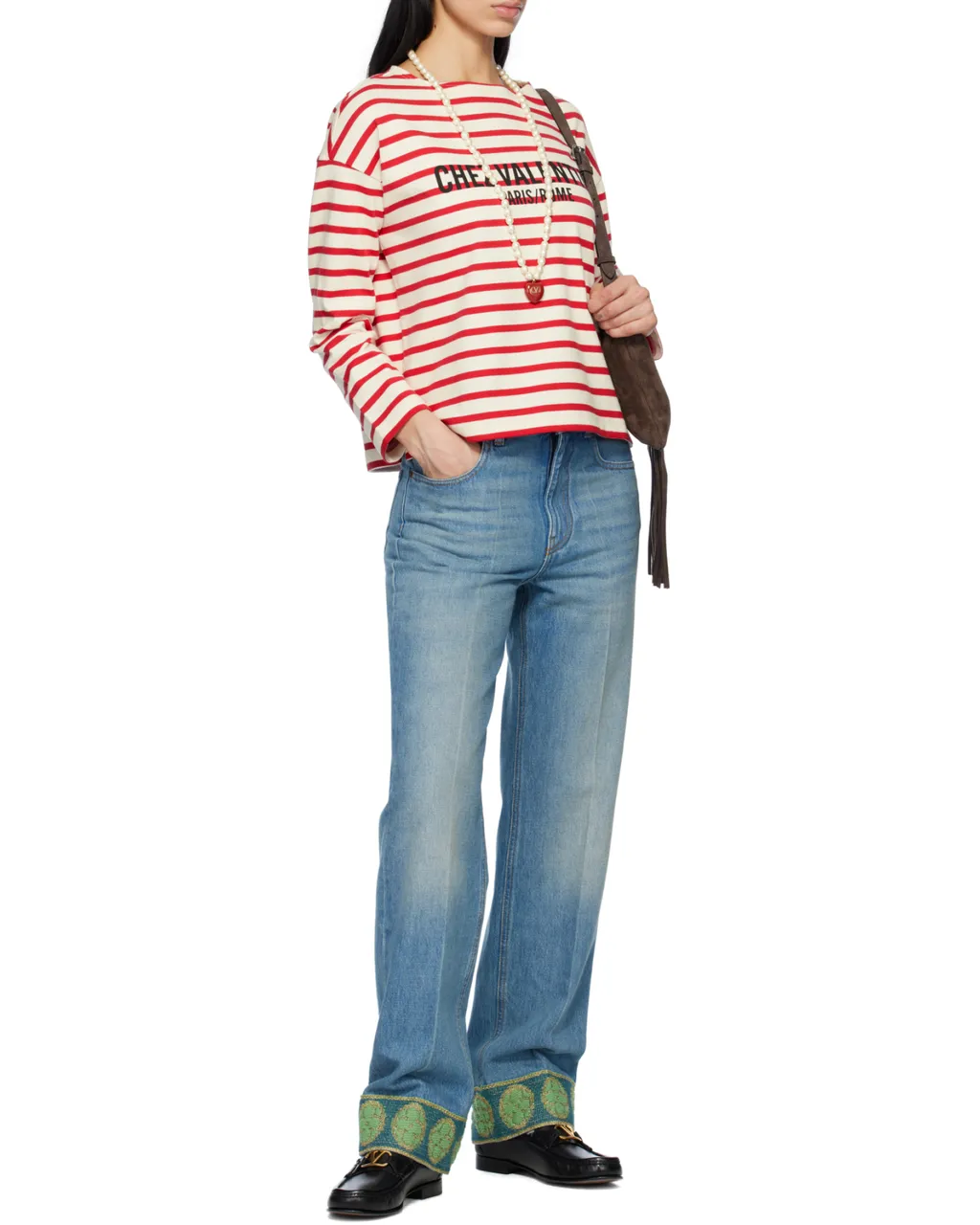 Valentino Logo Printed Striped Crewneck T-Shirt