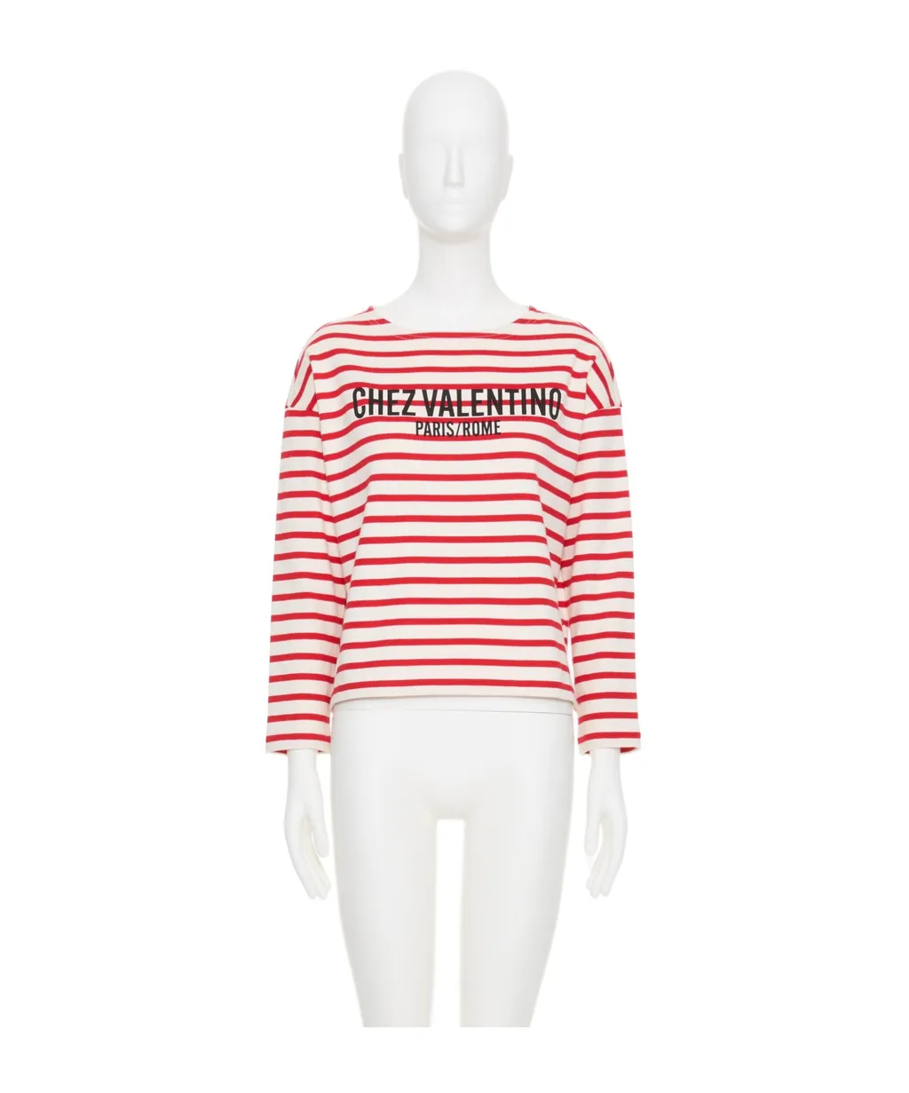Valentino Logo Printed Striped Crewneck T-Shirt