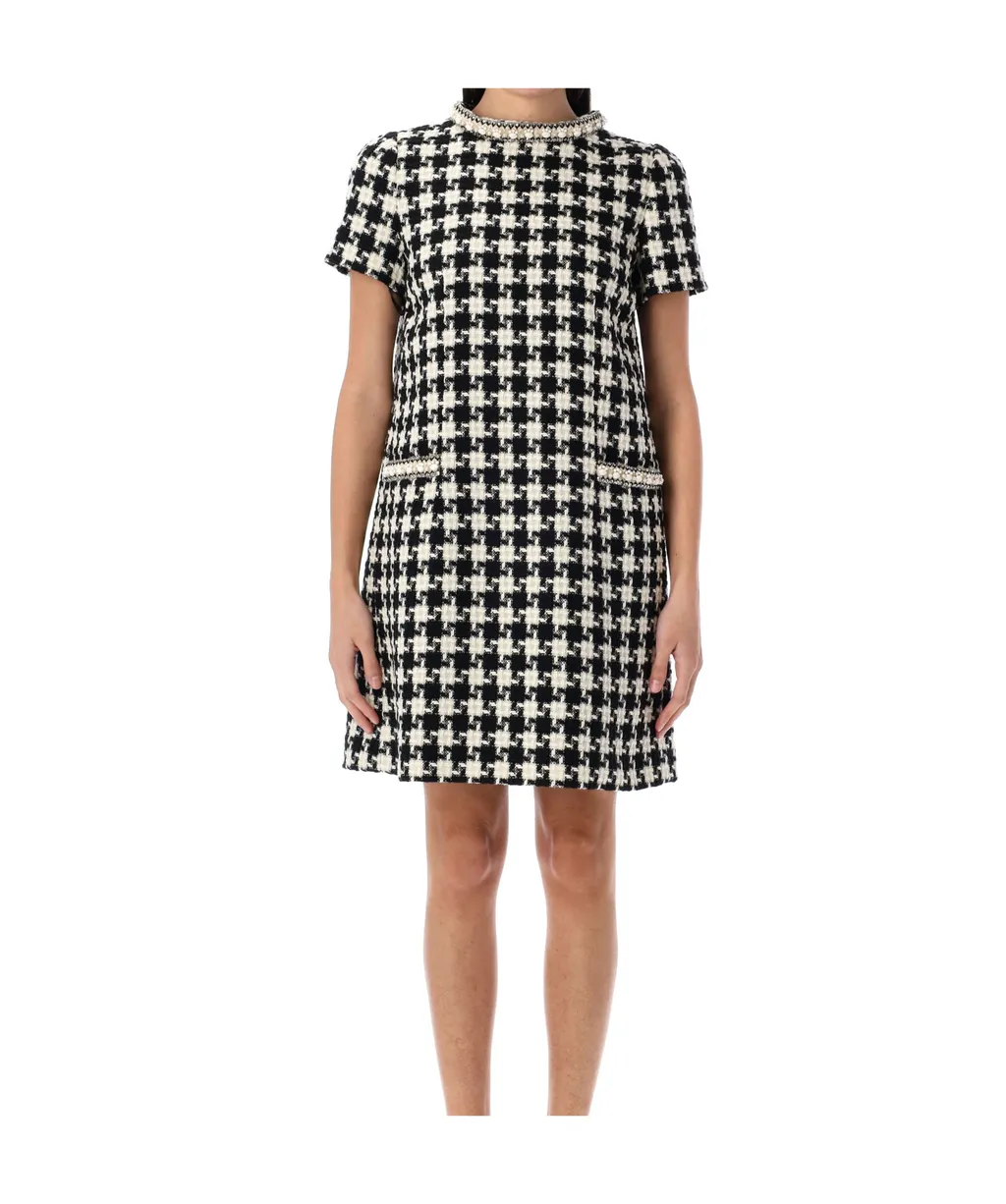 Valentino Damier Light Embellished Tweed Mini Dress