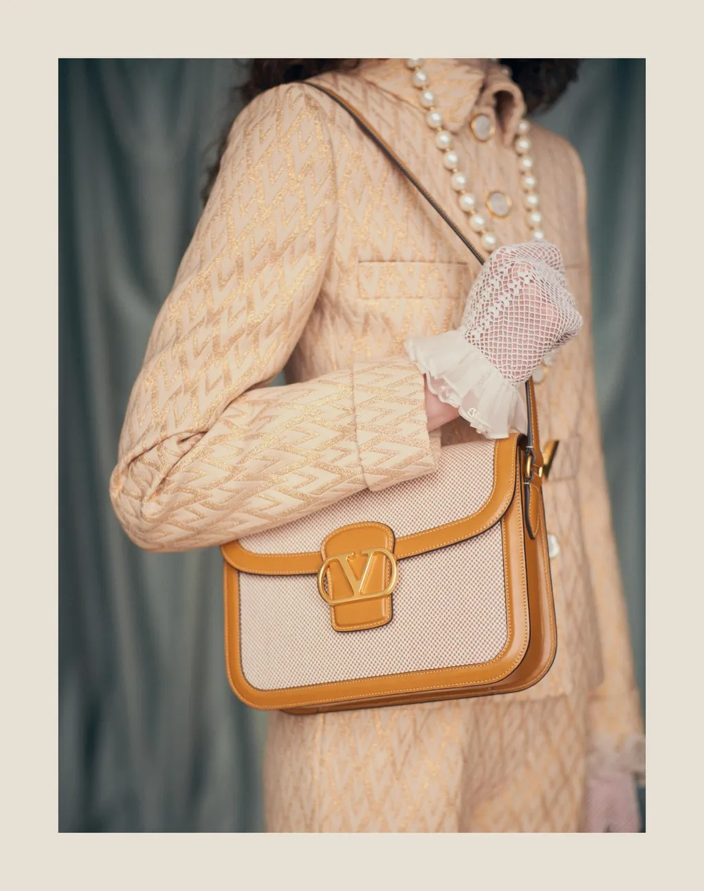 Valentino Logo Plaque Foldover Top Shoulder Bag