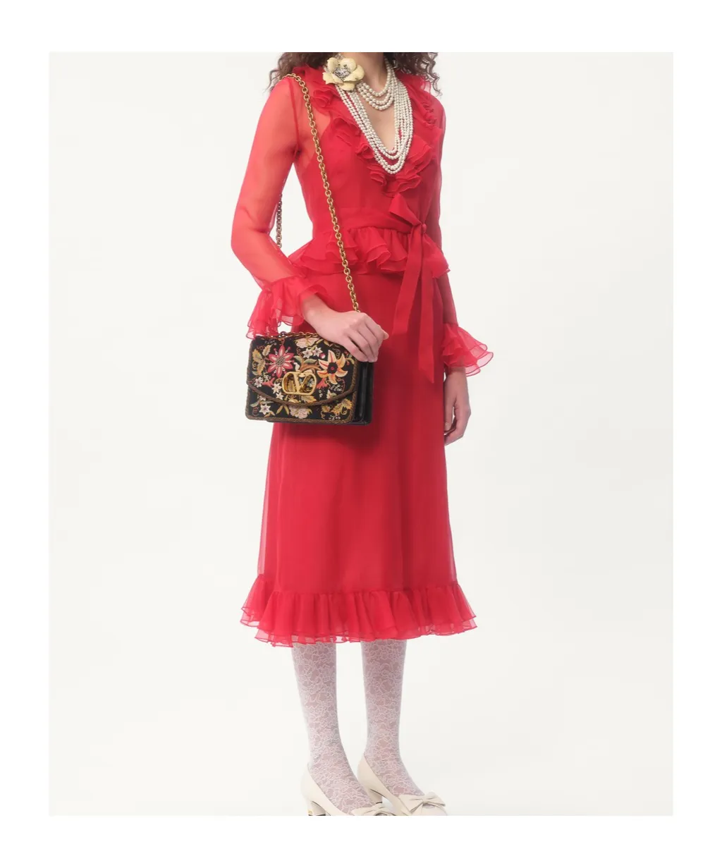 Valentino Vain Embroidered Foldover Top Shoulder Bag