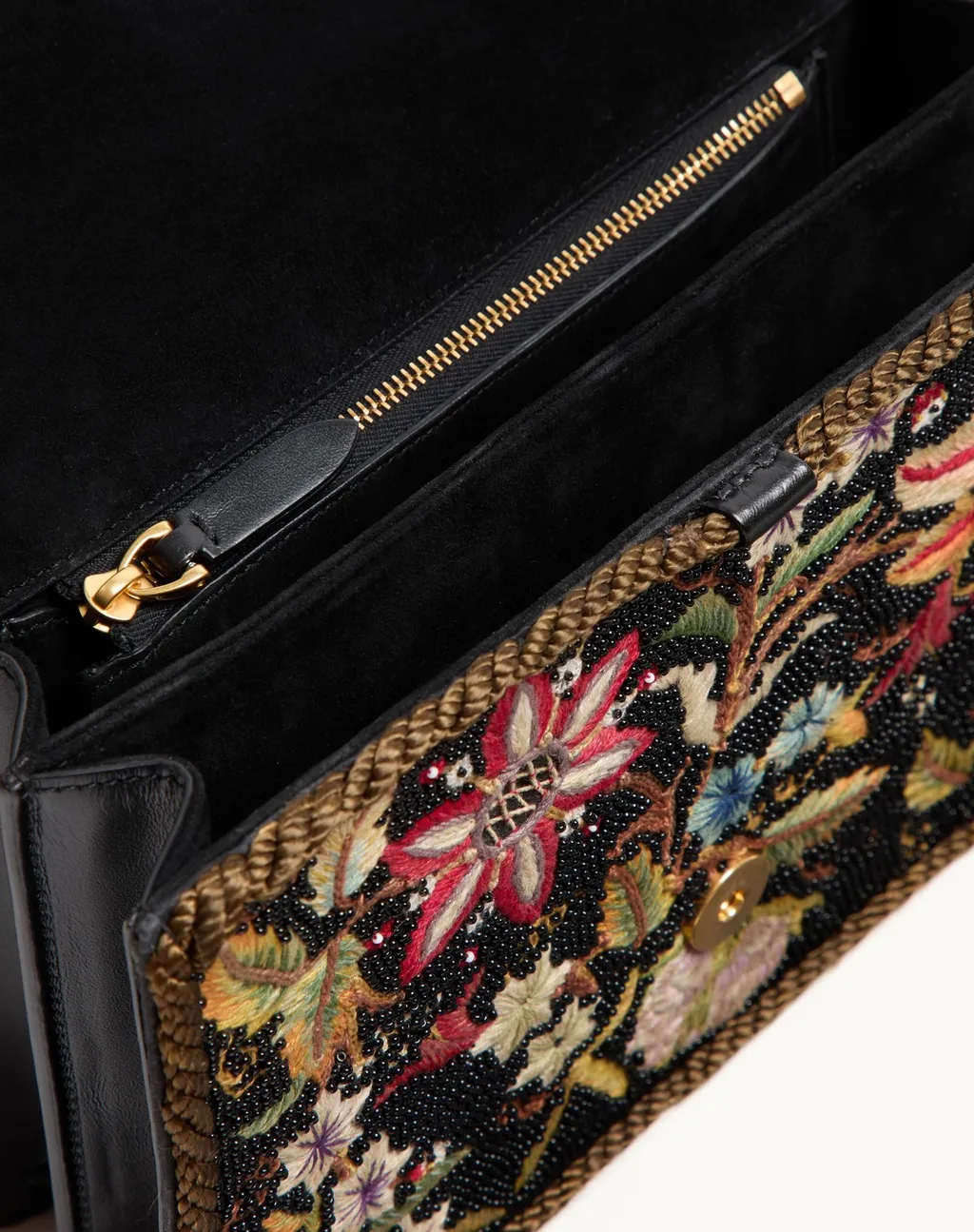 Valentino Vain Embroidered Foldover Top Shoulder Bag
